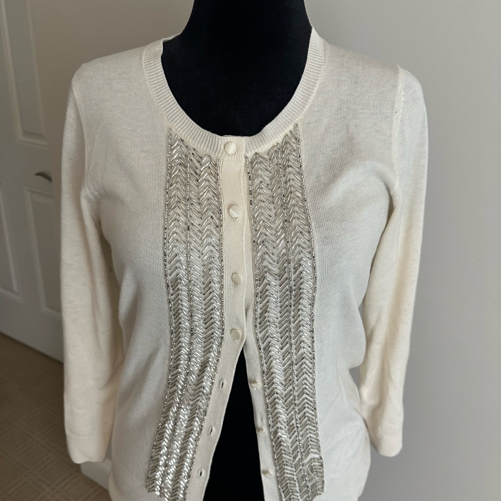 Beautiful cardigan with beading, off white button down